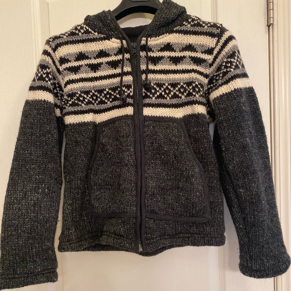 Vintage Unisex  100% Wool Fleeced Lined Heavy Knit Jacket (Size Small)